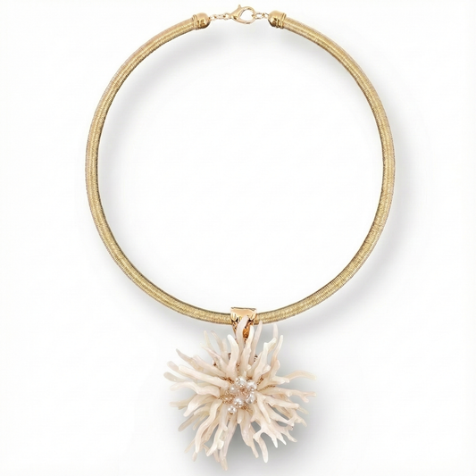 Coral Flower Collar Necklace | Handmade Statement Jewelry
