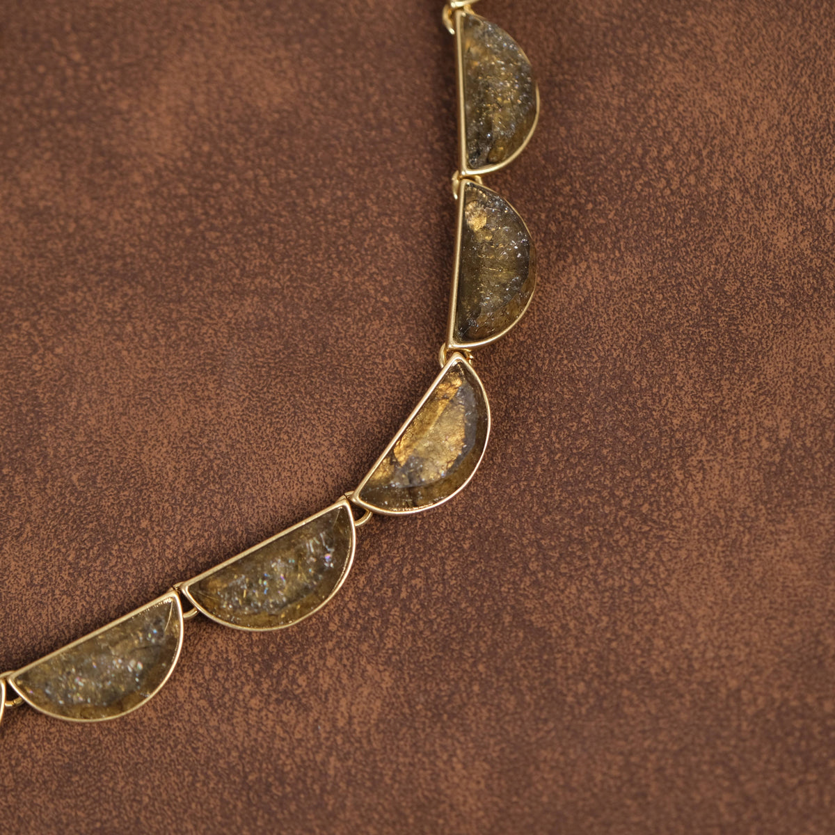 Vintage 18K Gold-Plated Geometric Natural Crystal Necklace