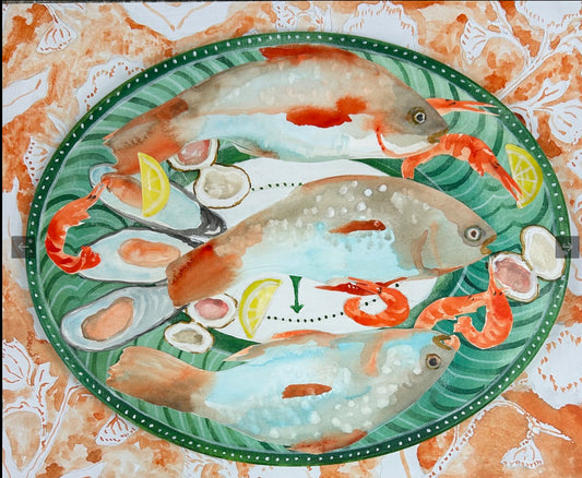 “Trout on a Green Platter” by Garland Mattox