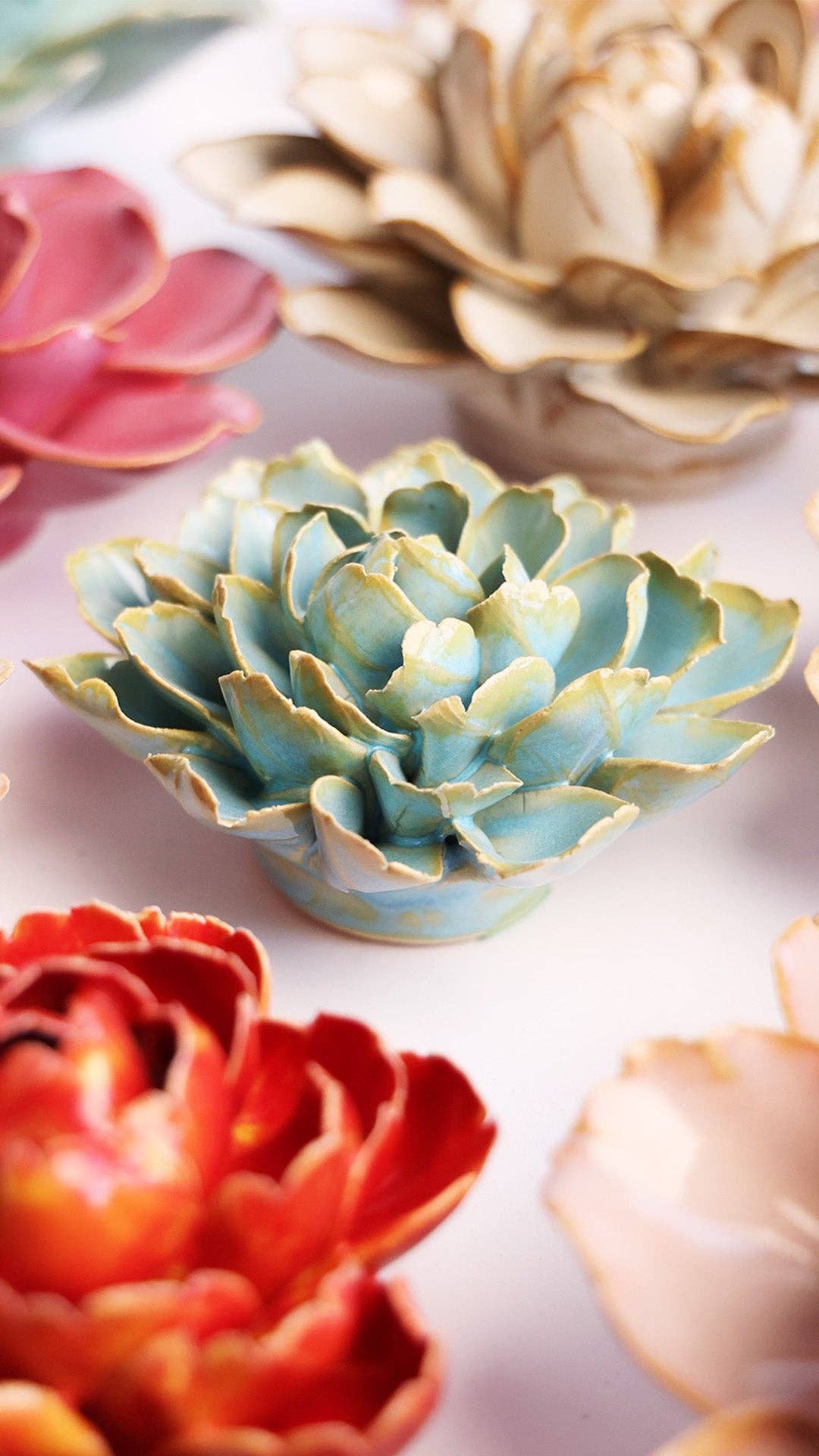 Robin's Egg Blue French Marigold Gift Box Ceramic Flower