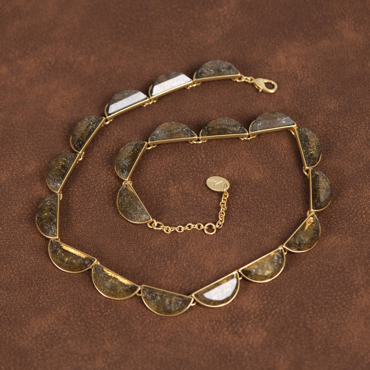 Vintage 18K Gold-Plated Geometric Natural Crystal Necklace