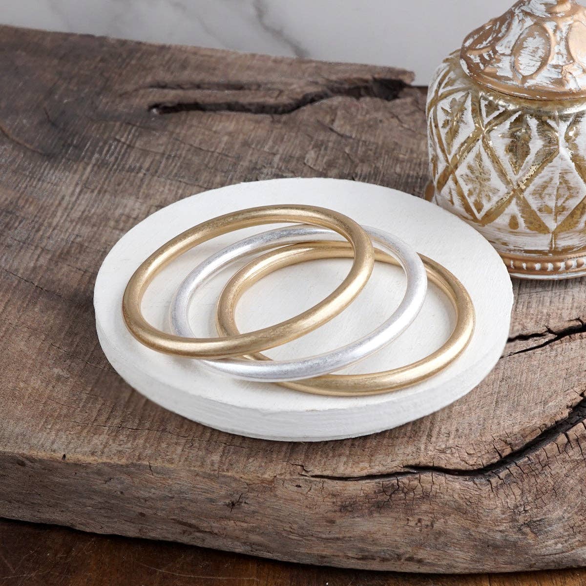 Sundrift Glow – Mixed Metal Bangle Stack