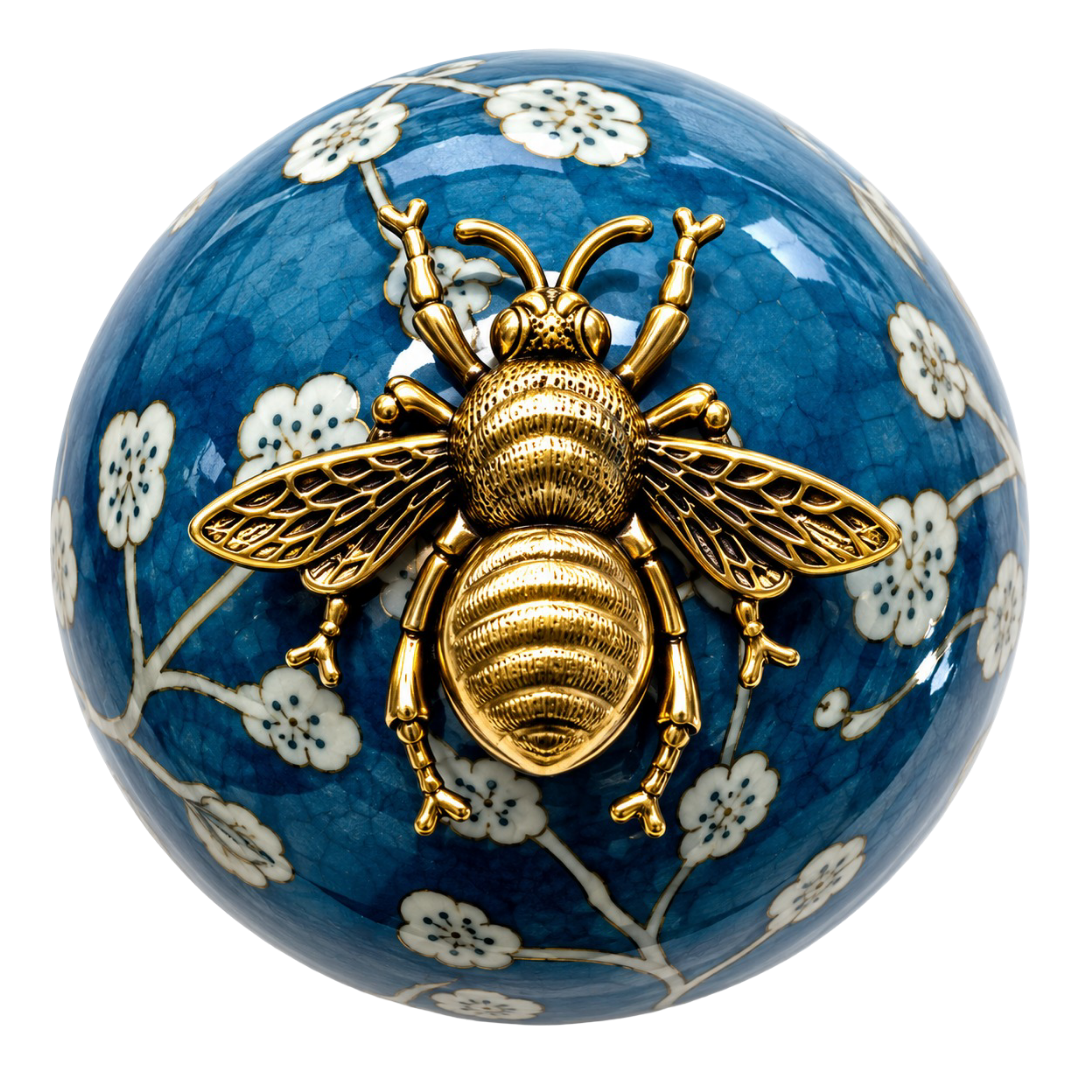 Grande Bee Blue Floral Ceramic Ball Museum Bee