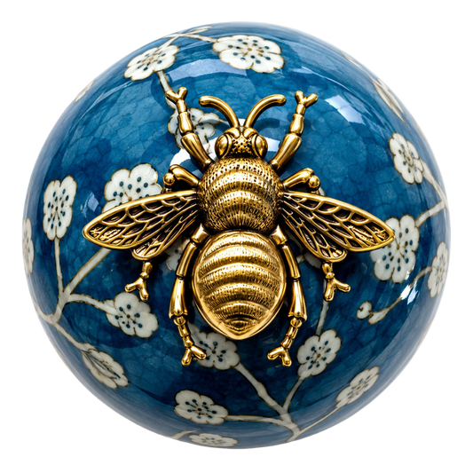 Grande Bee Blue Floral Ceramic Ball Museum Bee