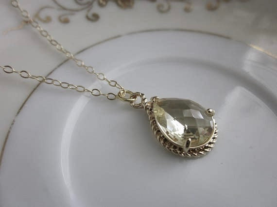 White Necklace Teardrop on 14k Gold