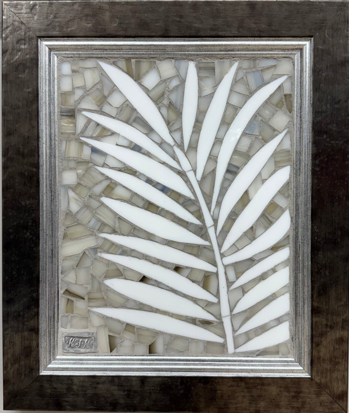 “Gray and White Palm Leaf” by Kelsie Hornby
