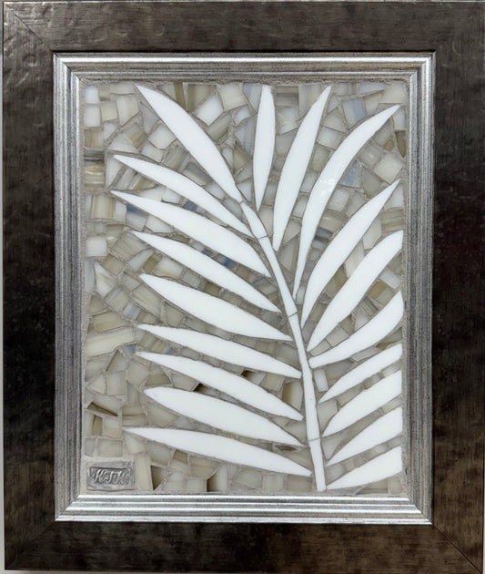 “Gray and White Palm Leaf” by Kelsie Hornby