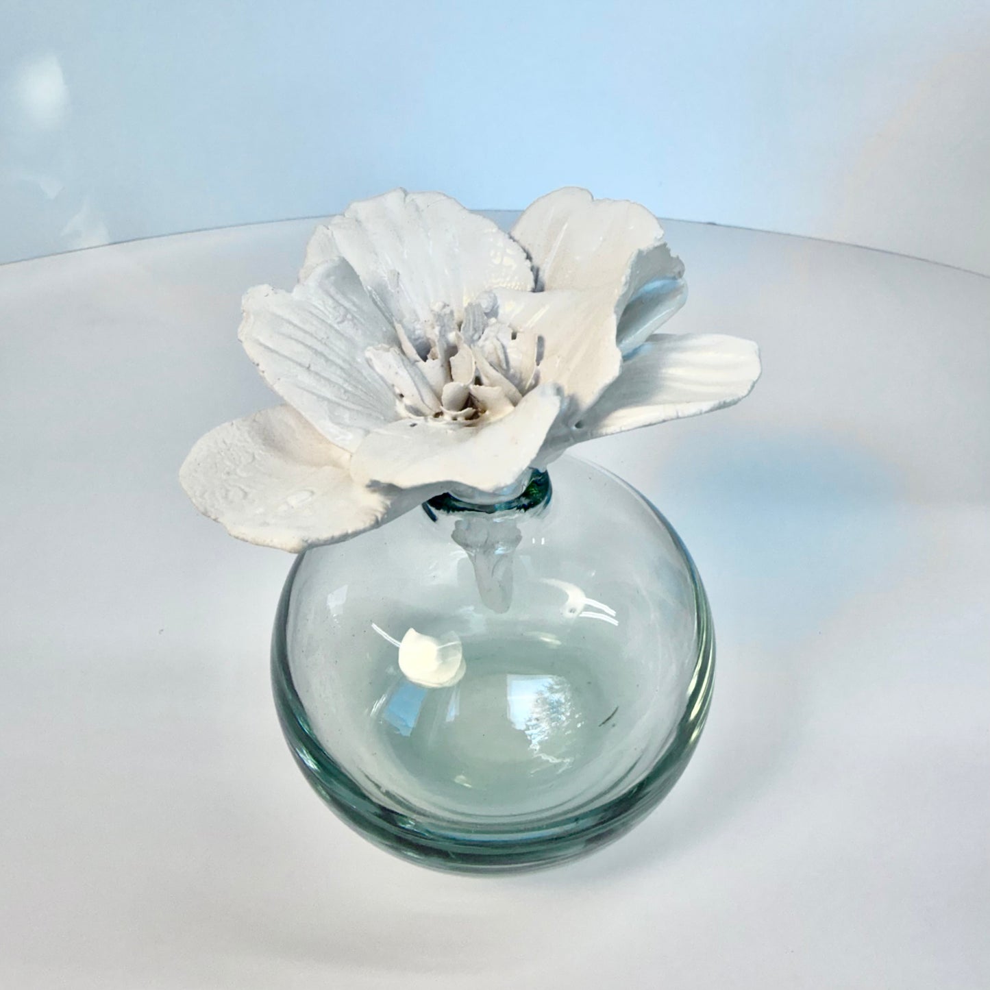 SCULPTED CREAMIC FLOWER BLUE VASE by Gail Williams