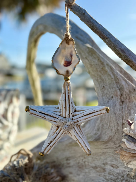 Oyster & Coral Driftwood Star Ornament by Allyson Gray Edwards