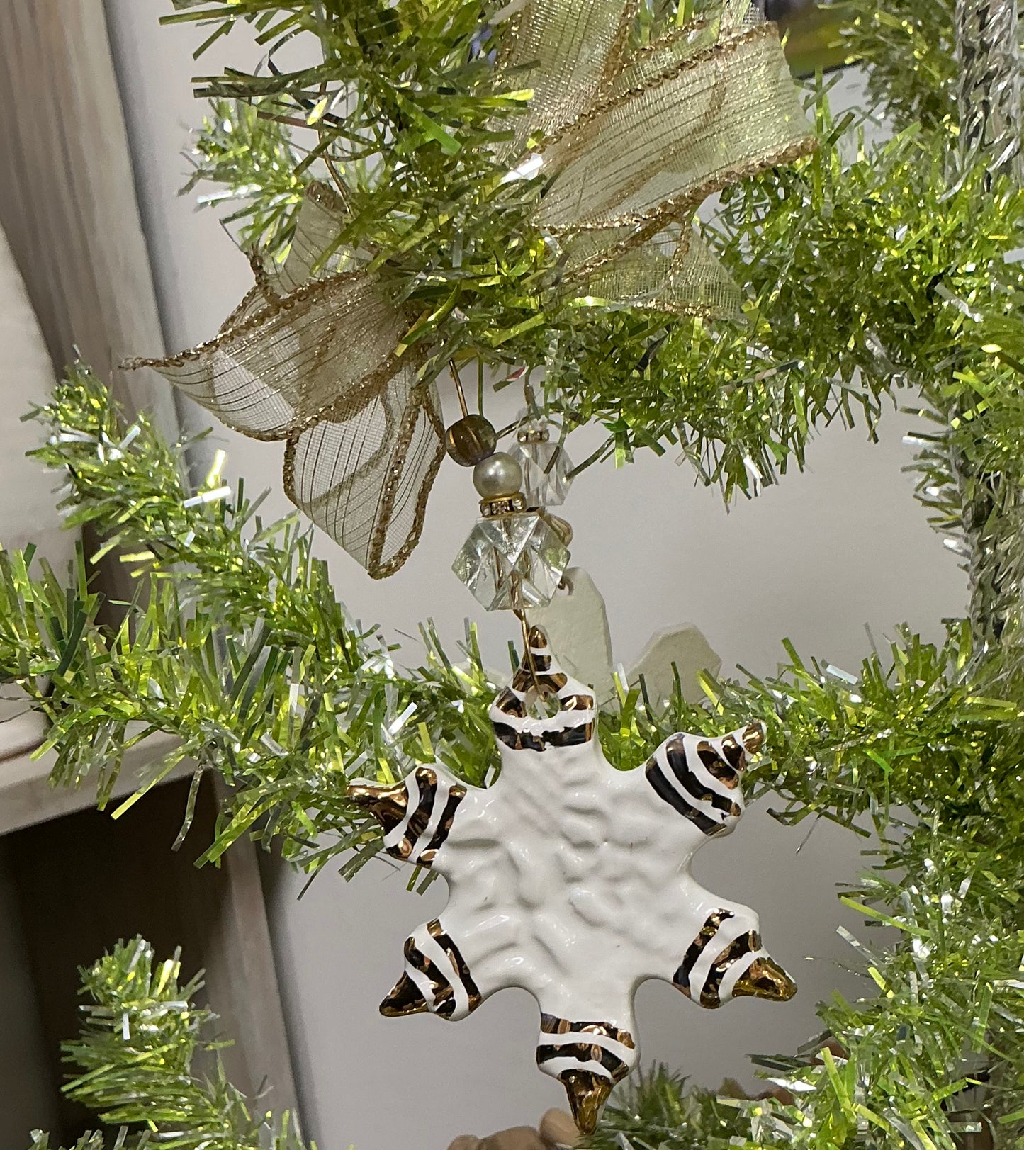 Assorted Ceramic White and Gold Christmas Ornaments by Gail Williams