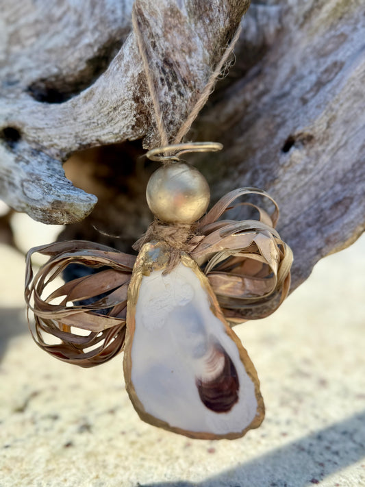 Oyster Raffia Wings Angel by Allyson Gray Edwards