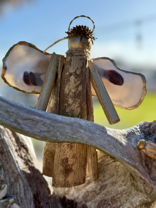 Oyster Driftwood Acorn Angel by Allyson Gray Edwards