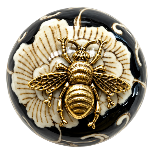 Grande Bee Black Floral Ceramic Ball Museum Bee