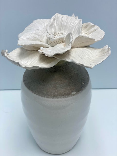 Medium Ceramic Flower in Sand and White Vase by Gail Williams