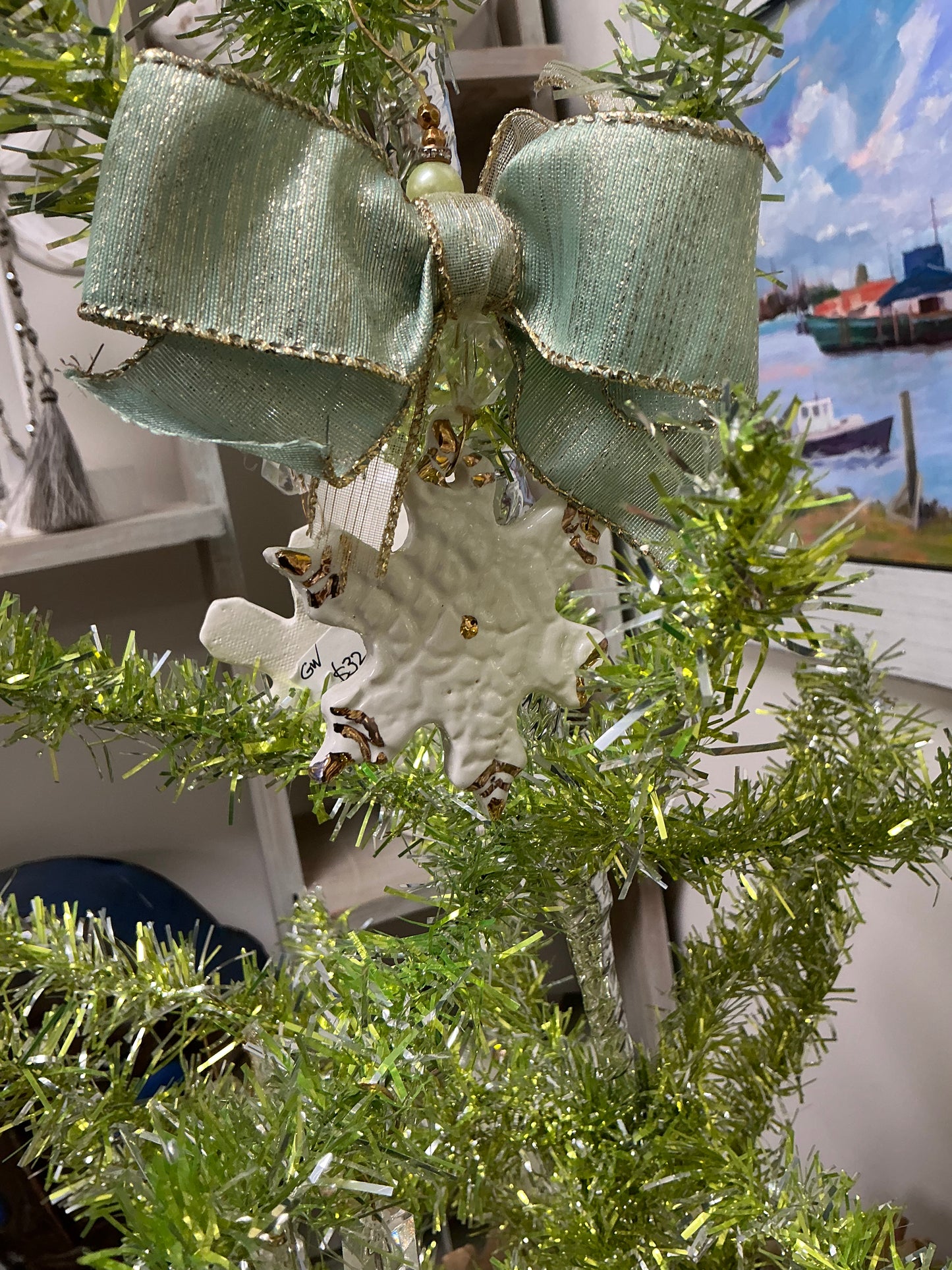 Assorted Ceramic White and Gold Christmas Ornaments by Gail Williams