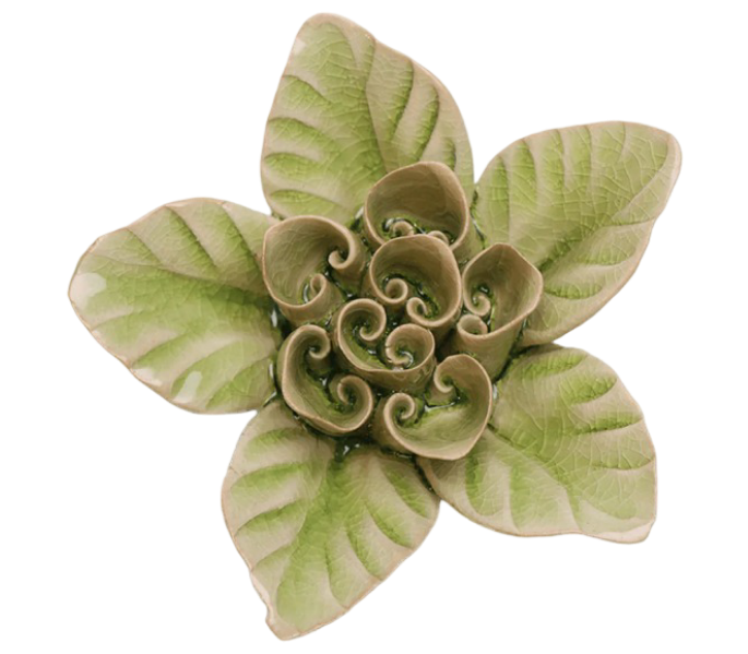 Peridot Green Maiden Lotus Ceramic Wall Flower