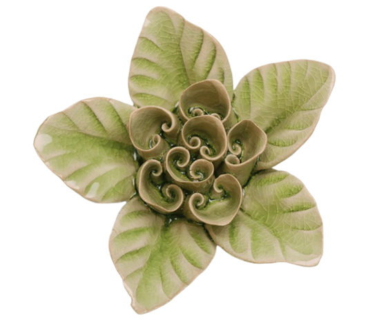 Peridot Green Maiden Lotus Ceramic Wall Flower