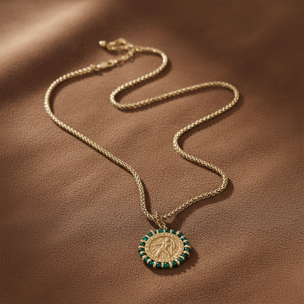 Vintage 18K Gold-Plated Green Crystal Pendant Necklace
