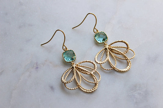 Aquamarine Gold Earrings, Statement Earrings, Bridesmaid