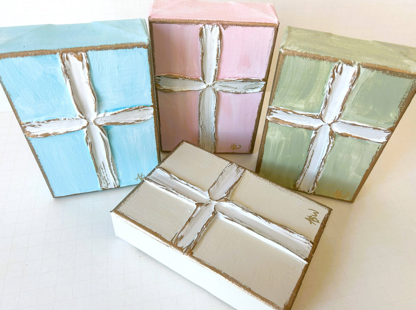 Pearl Cross |  nursery wedding mothers day easter: Cream / 4x6 wood block