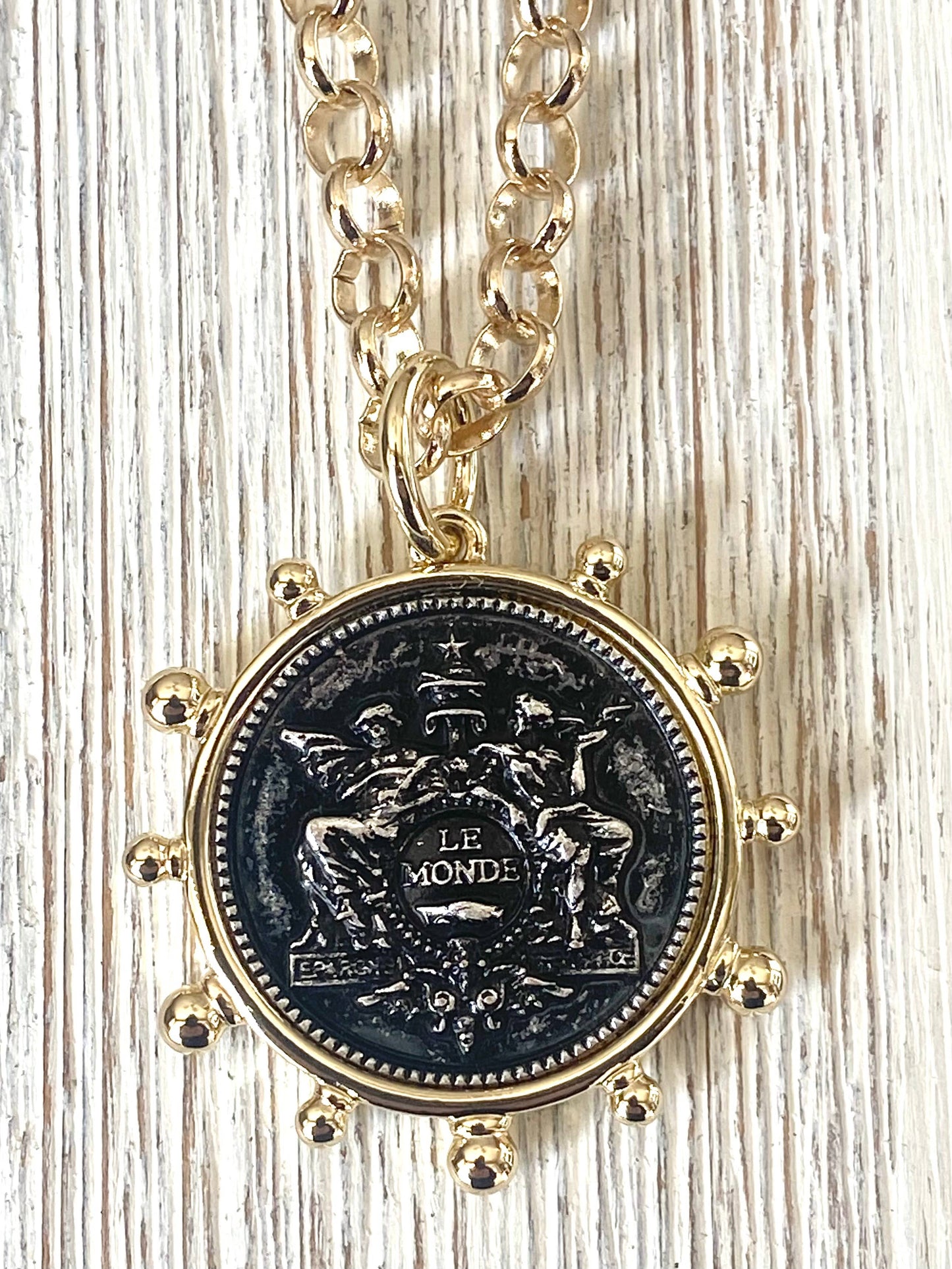 Simple French coin necklace rolo chain