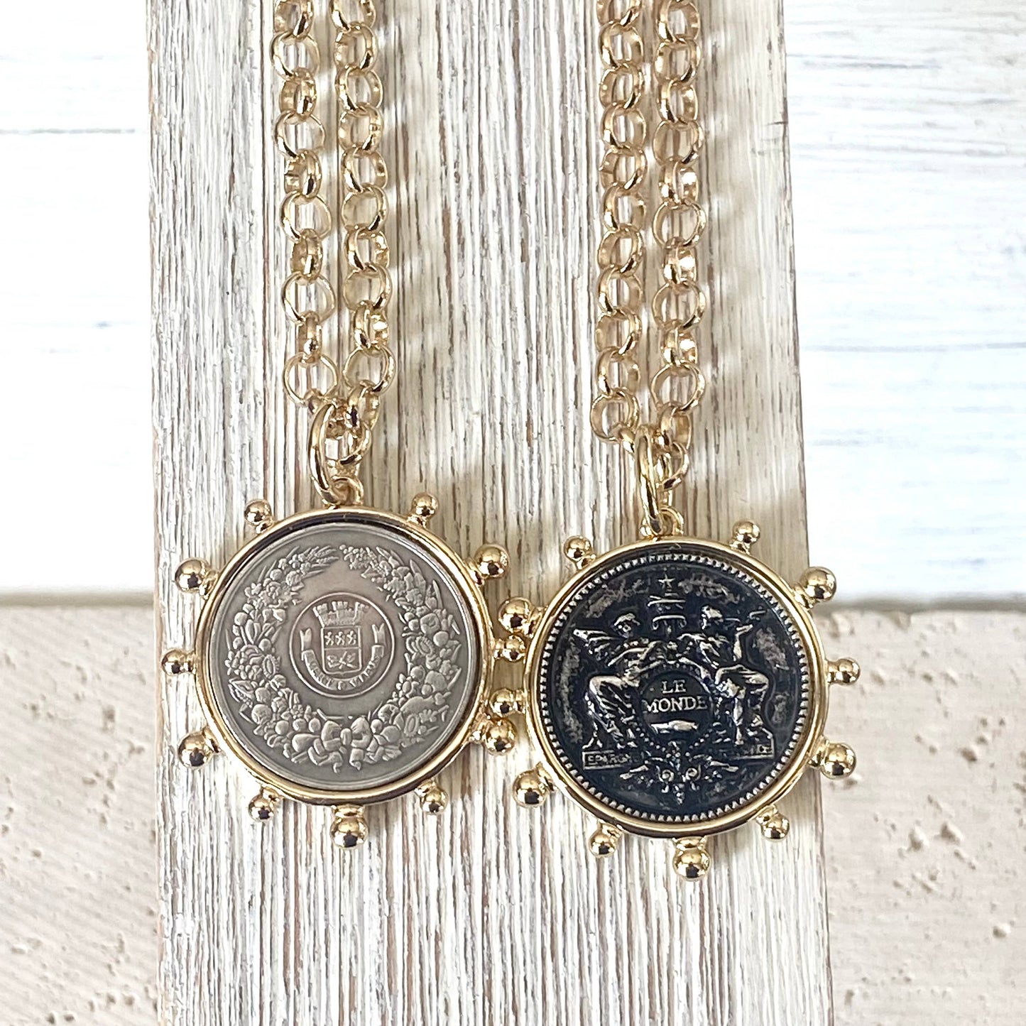 Simple French coin necklace rolo chain