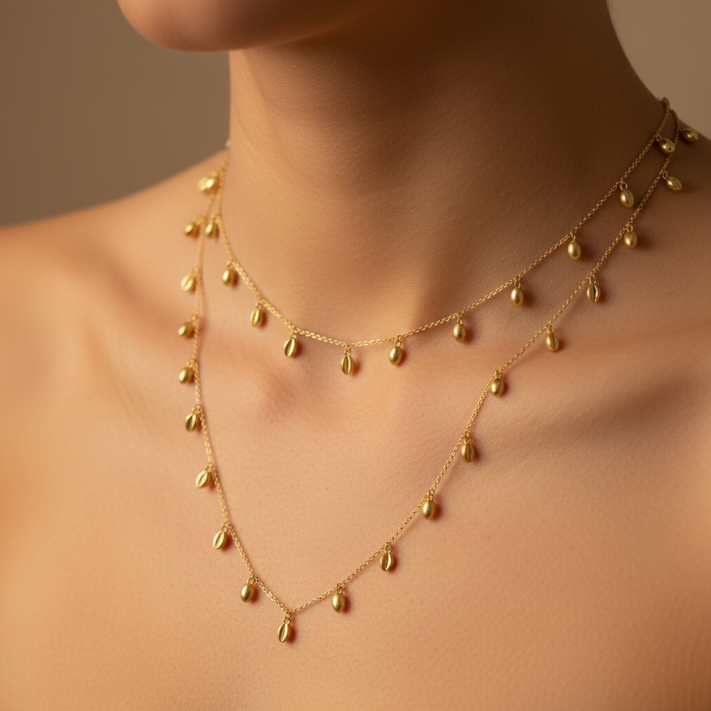 Vintage Gold Plated Wheat Grains 54 inches Sweater Necklace