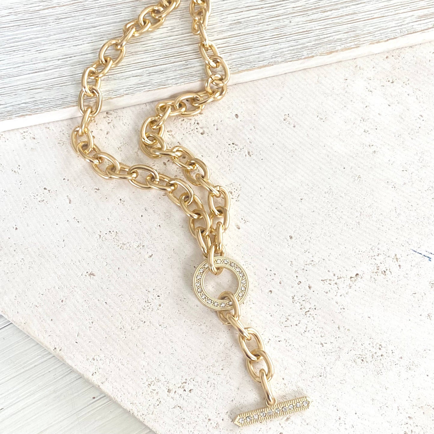 Chunky Y chain matte gold necklace non tarnishing jewerly 