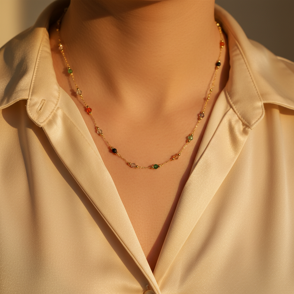 Elegant 18K Real Gold Plated Natural Tourmaline Necklace