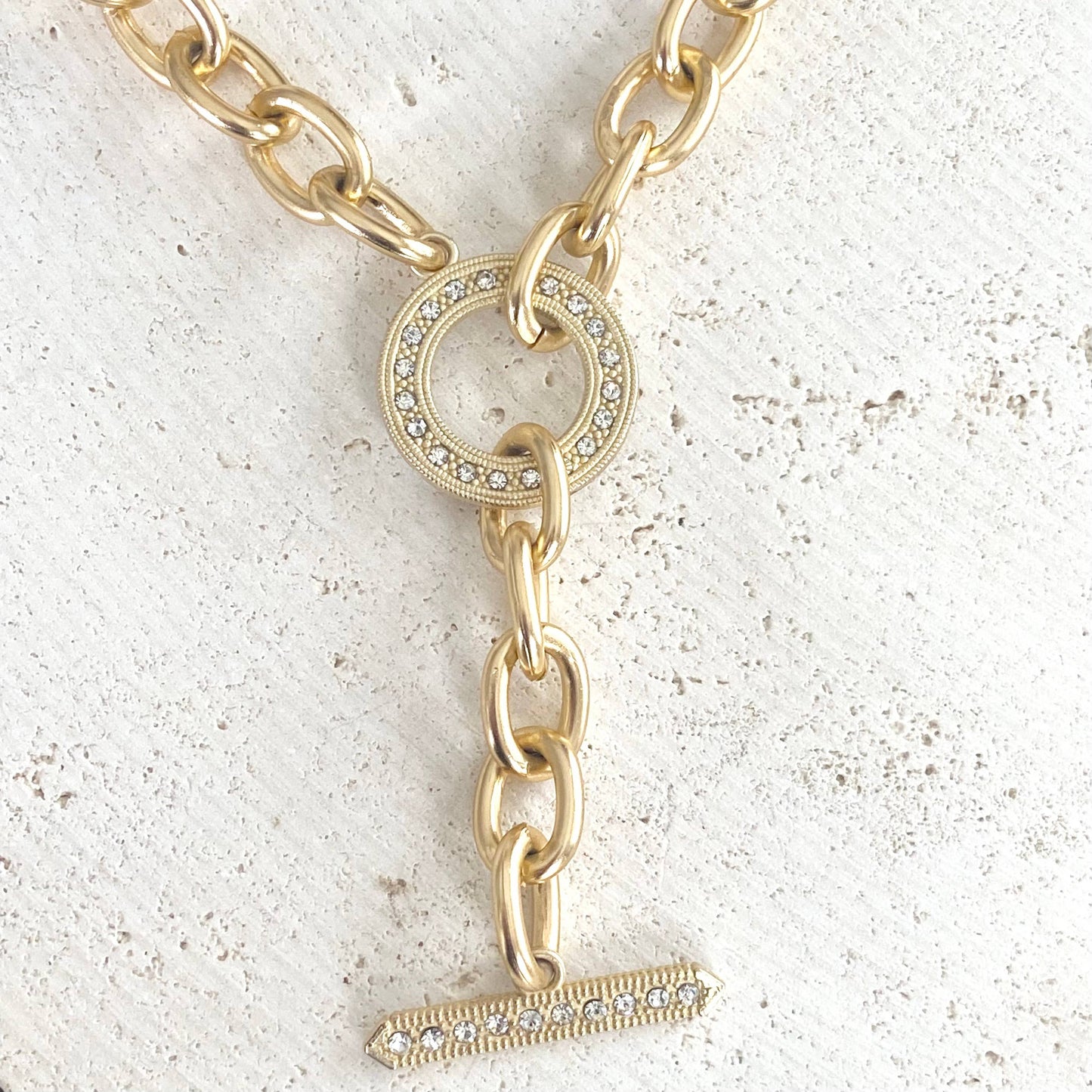 Chunky Y chain matte gold necklace non tarnishing jewerly 