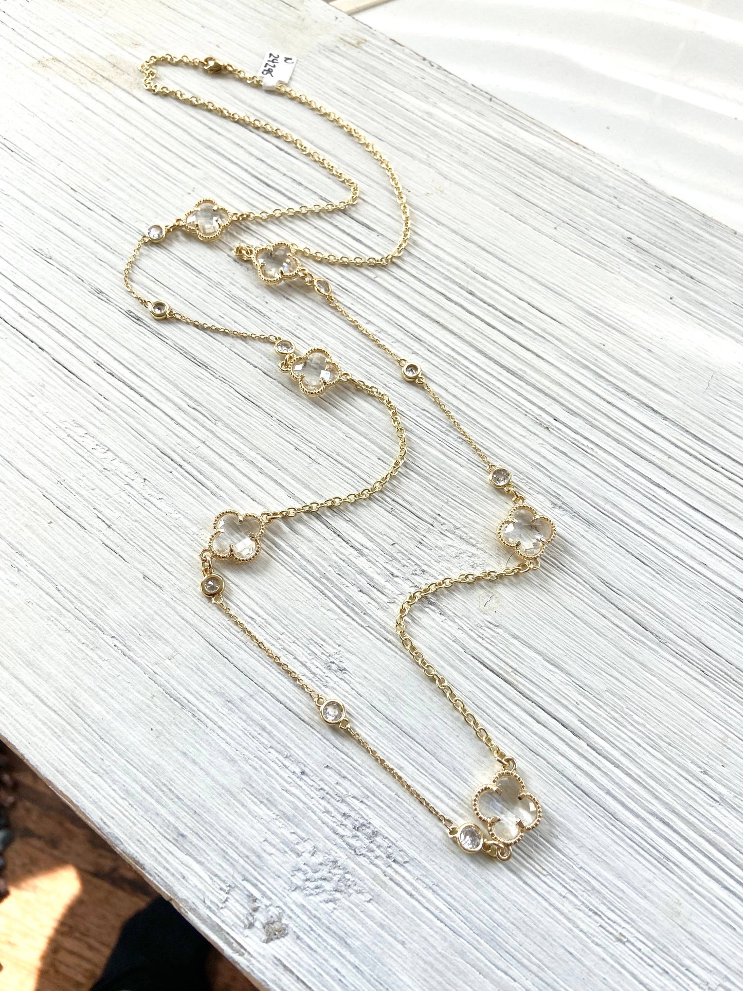 Quatrefoil clover long layering necklace designer style