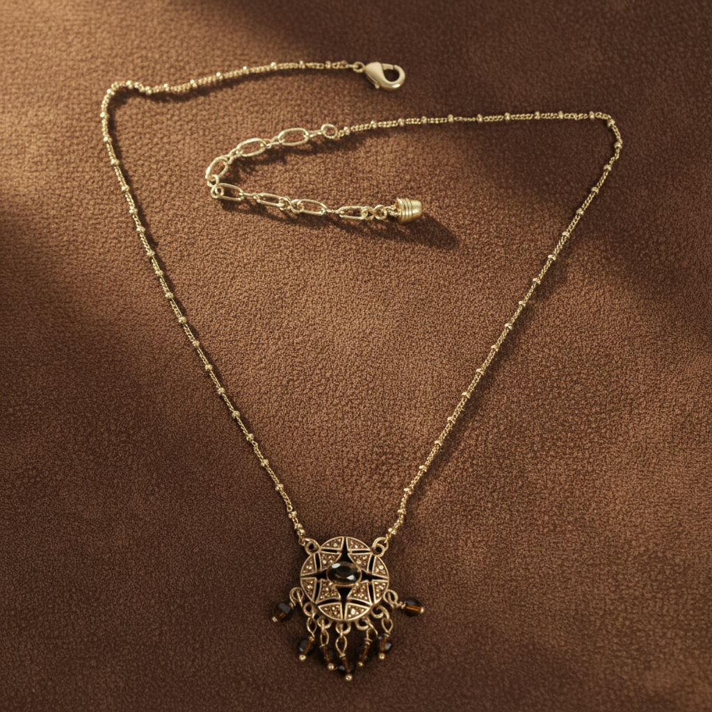 Vintage 18K Gold-Plated Brown Crystal Choker Necklace