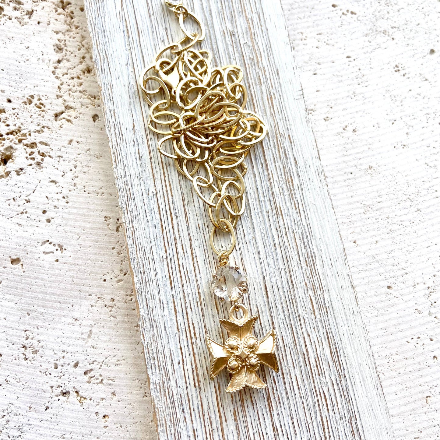 Maltese cross matte gold necklace 