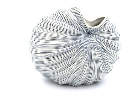 Blue & White Stripe Handcrafted Porcelain Shell Vase