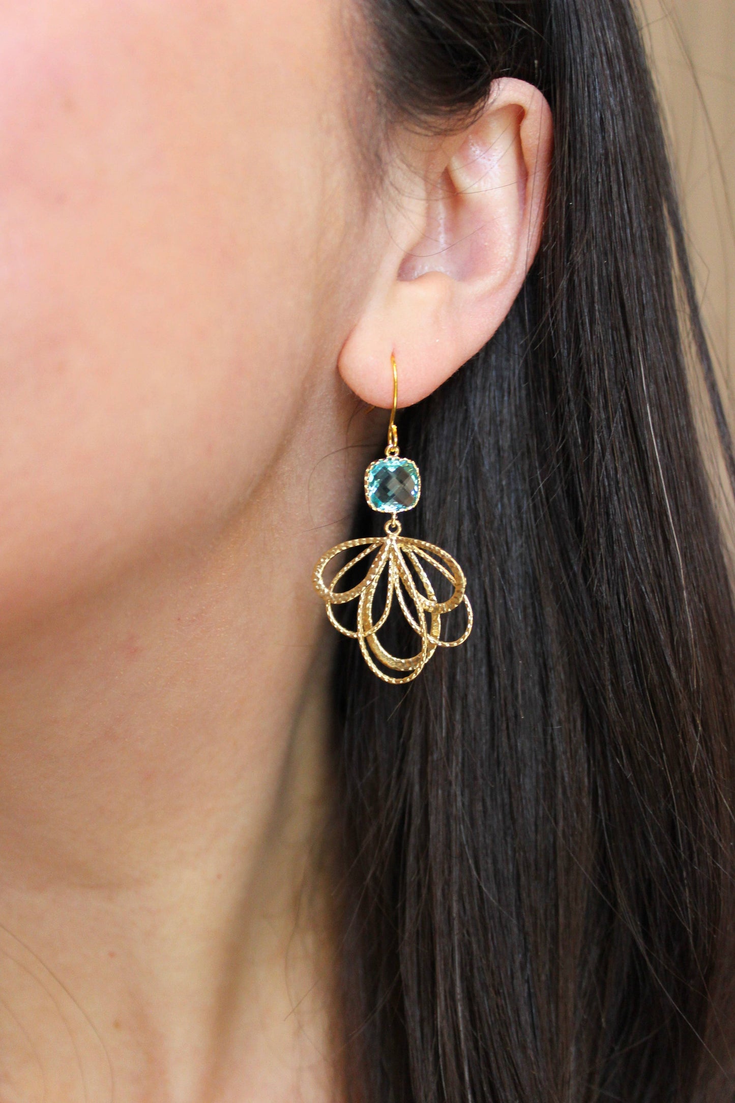 Aquamarine Gold Earrings, Statement Earrings, Bridesmaid