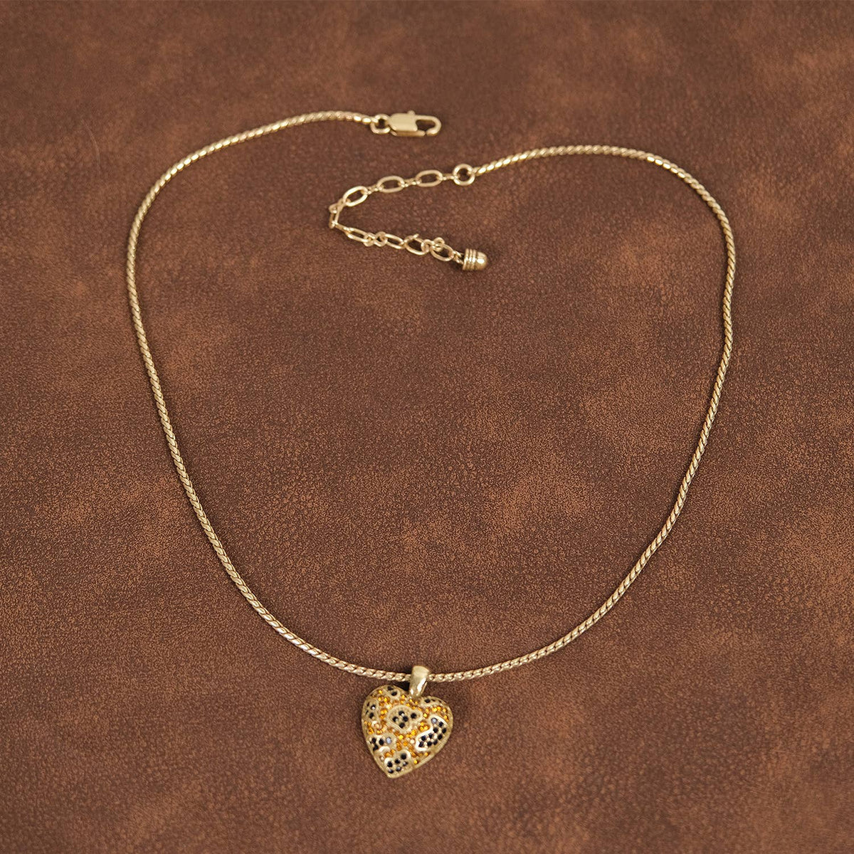 Vintage 18K Gold-Plated Heart Crystal Pendant Necklace