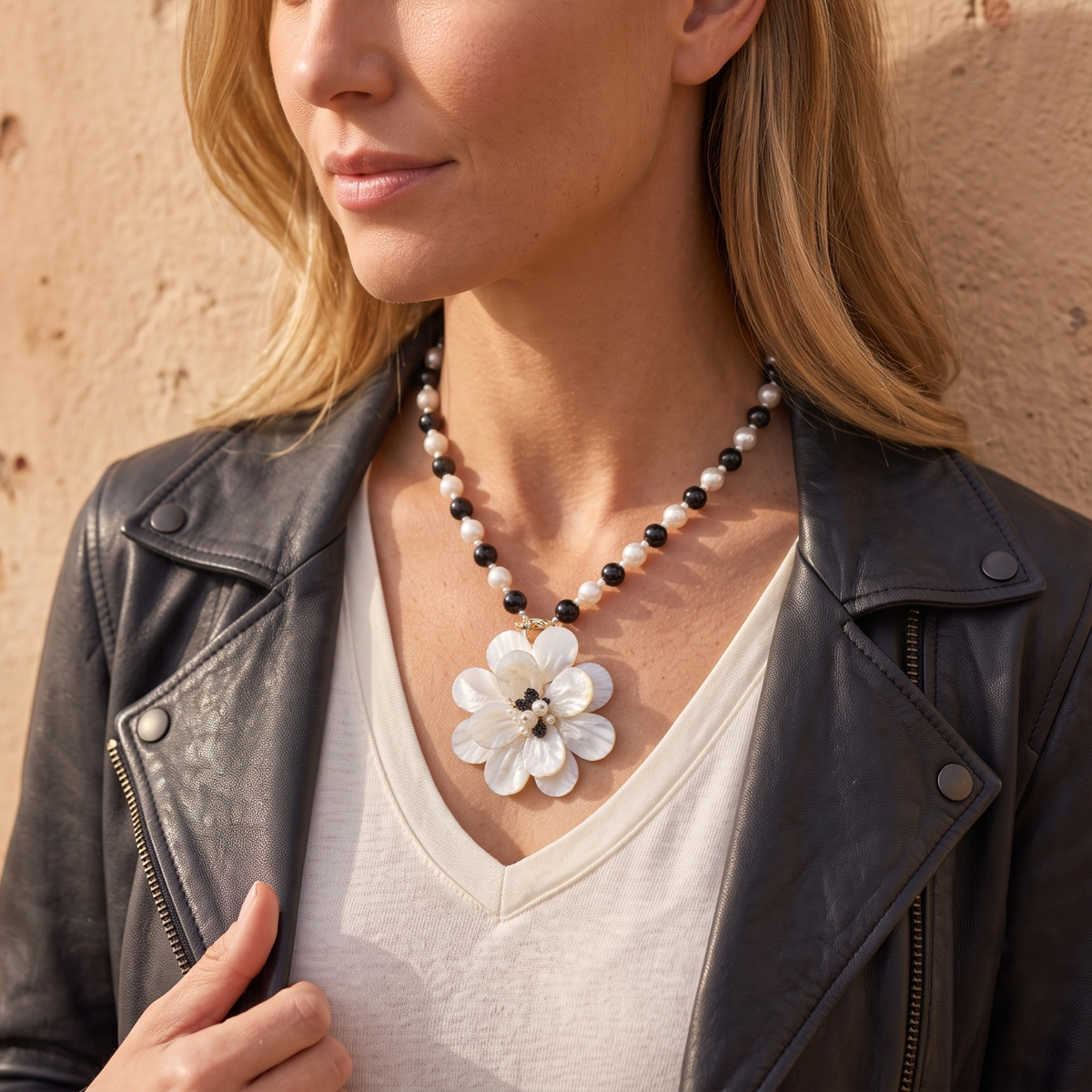 Coastal Mother of Pearl Flower Necklace | Statement Jewelry