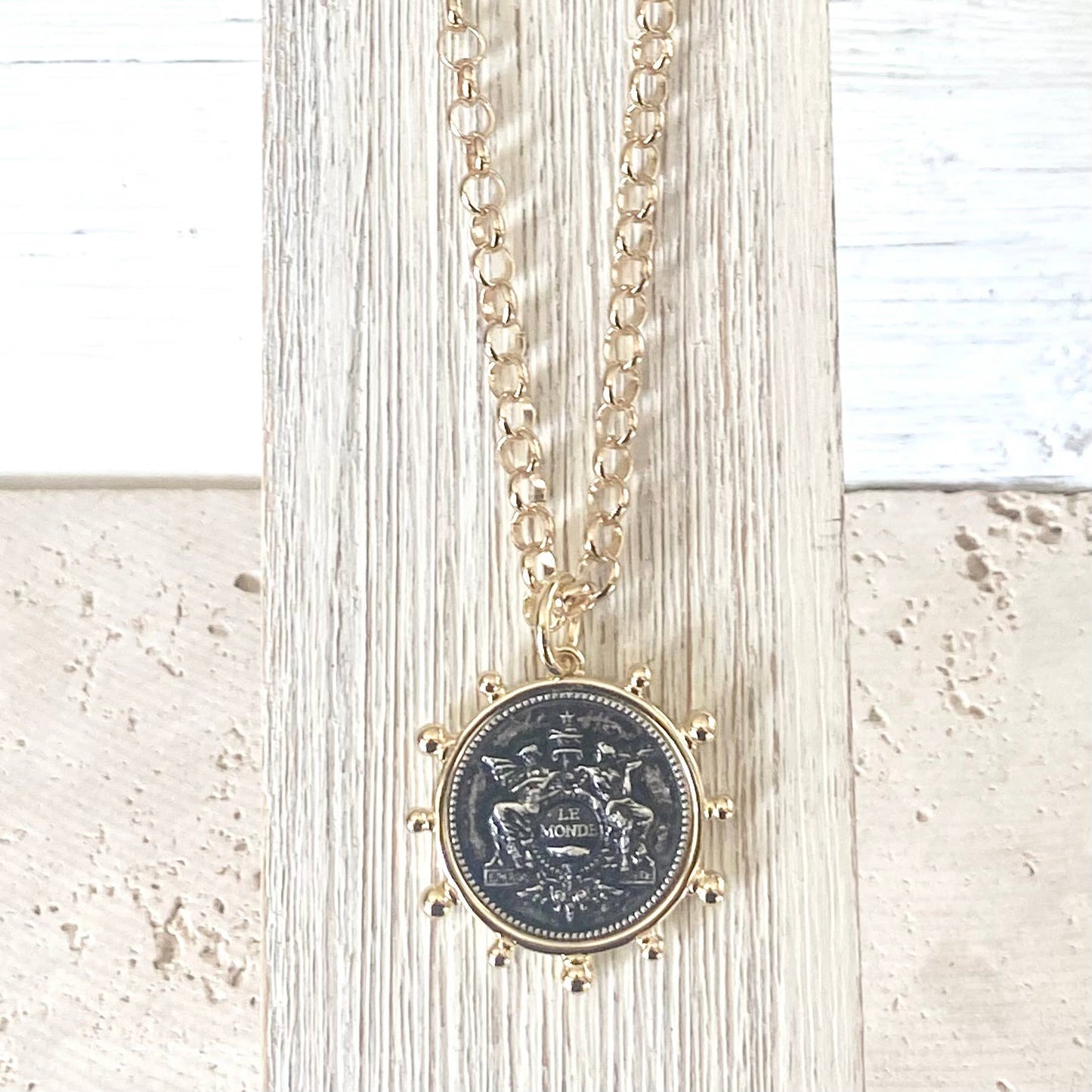 Simple French coin necklace rolo chain