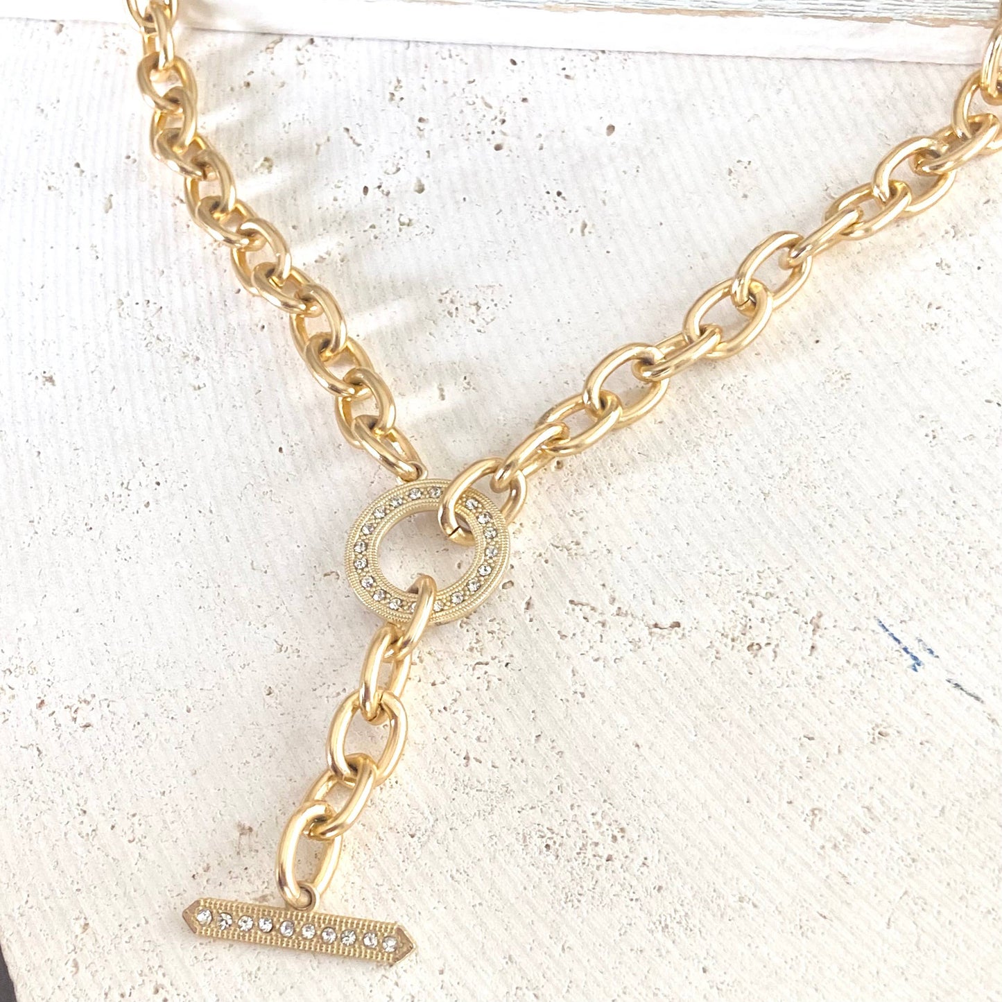 Chunky Y chain matte gold necklace non tarnishing jewerly 