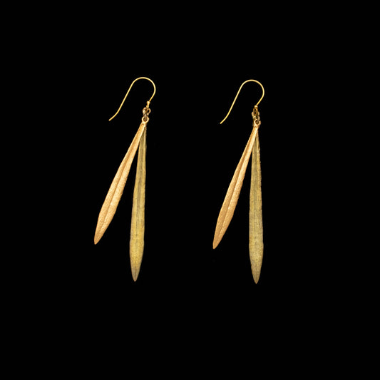 Leaf & Bud Long Wire Earrings