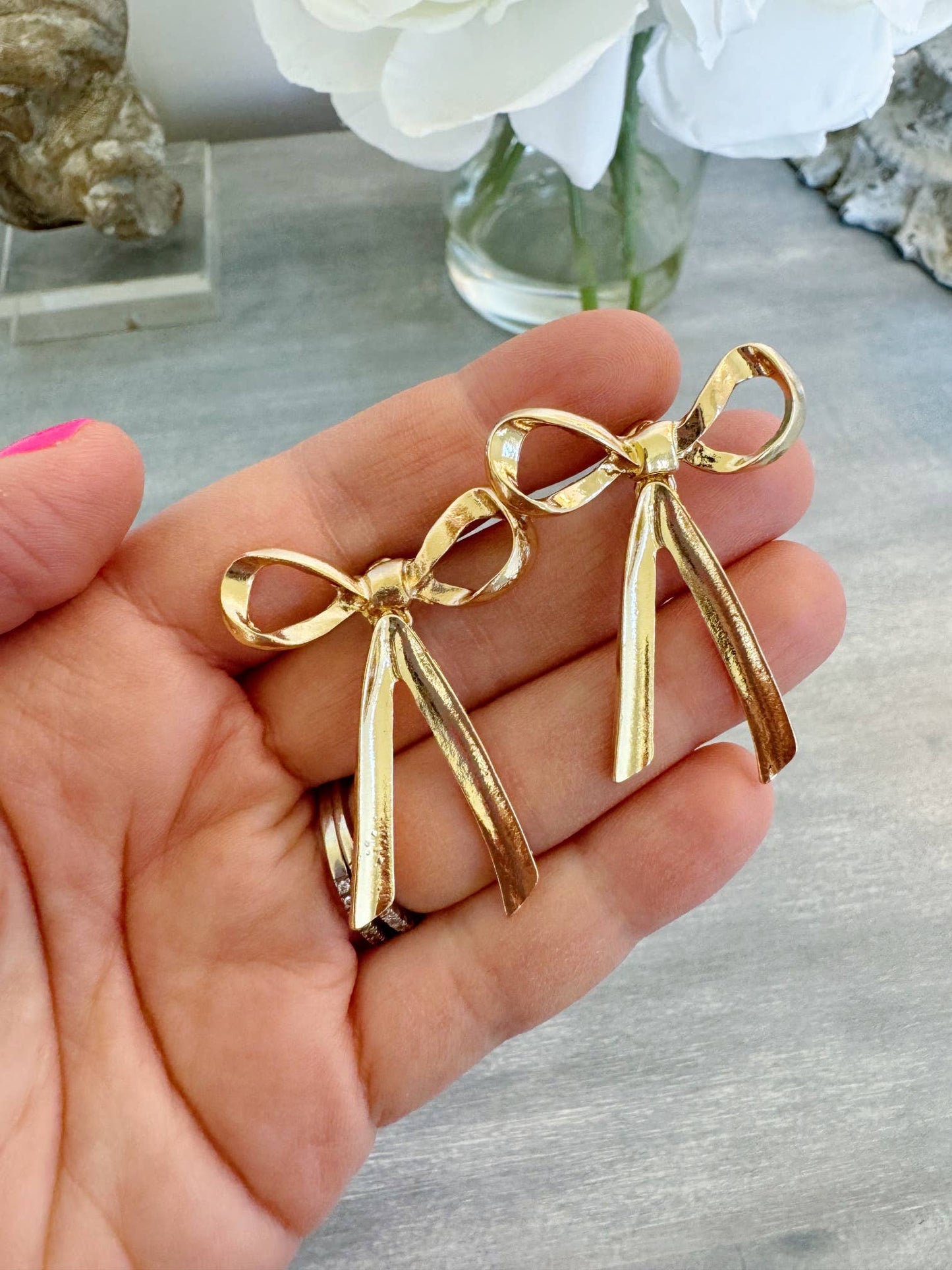 Gold Bow Earrings, Stud Ribbon Jewelry, Summer Jewelry