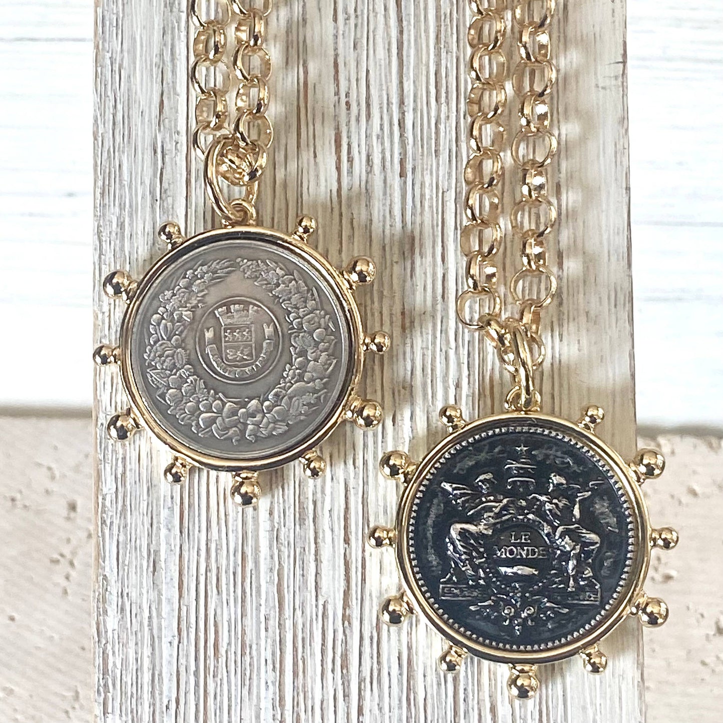 Simple French coin necklace rolo chain