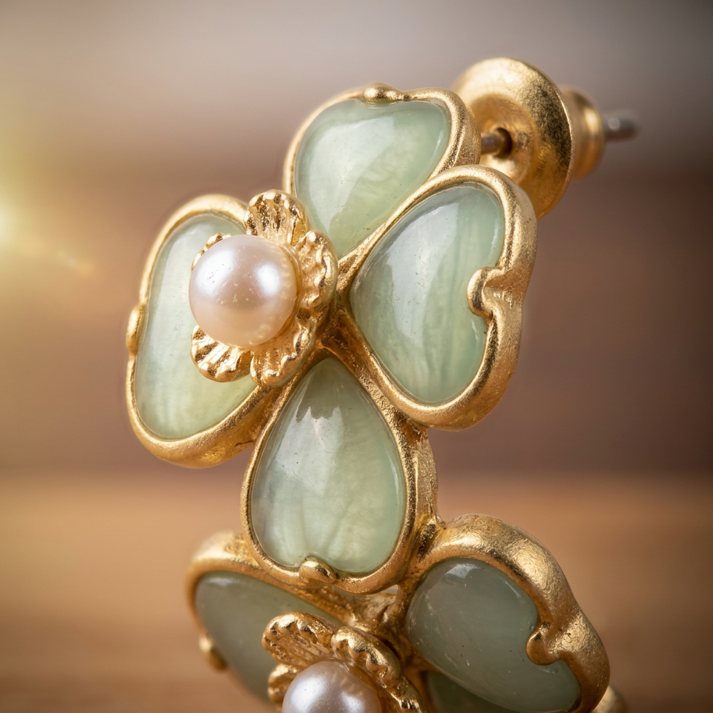 Vintage 18K Gold Plated Four-Leaf Clover C-Shape Earrings