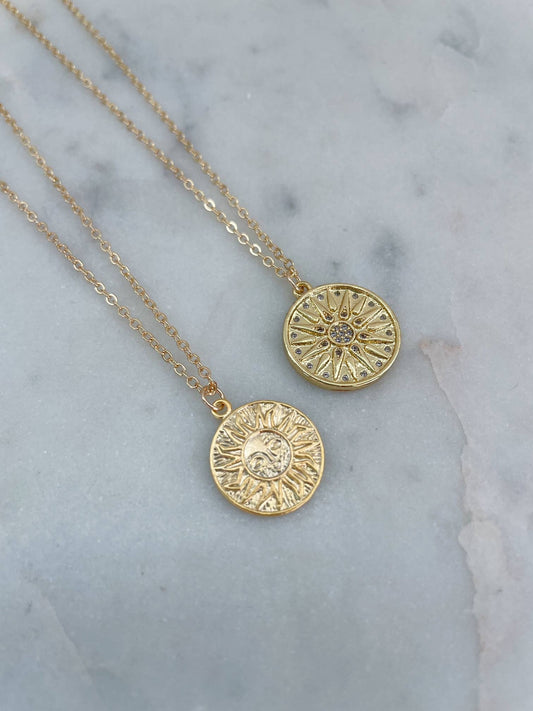 Gold Sun Necklace, Sun Jewelry, Sun Charm, Sun Pendant