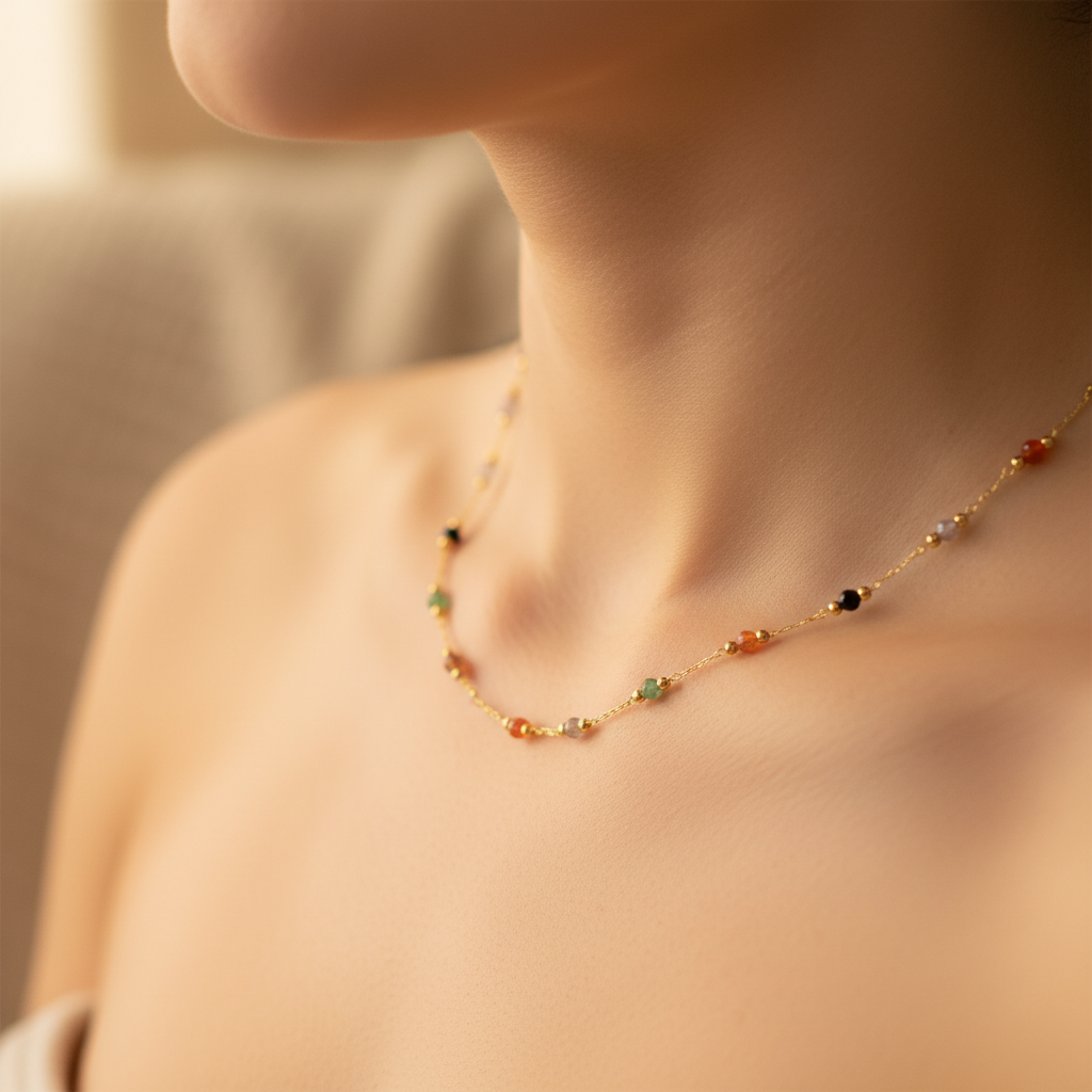 Elegant 18K Real Gold Plated Natural Tourmaline Necklace