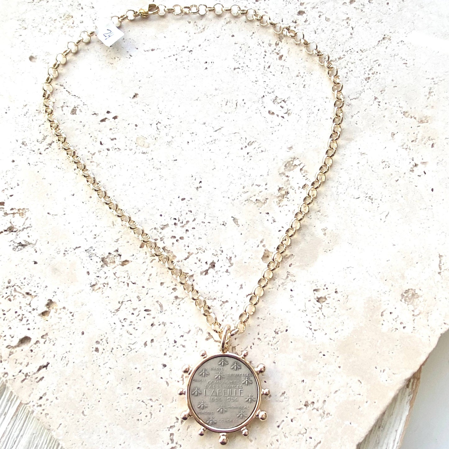 Simple French coin necklace rolo chain