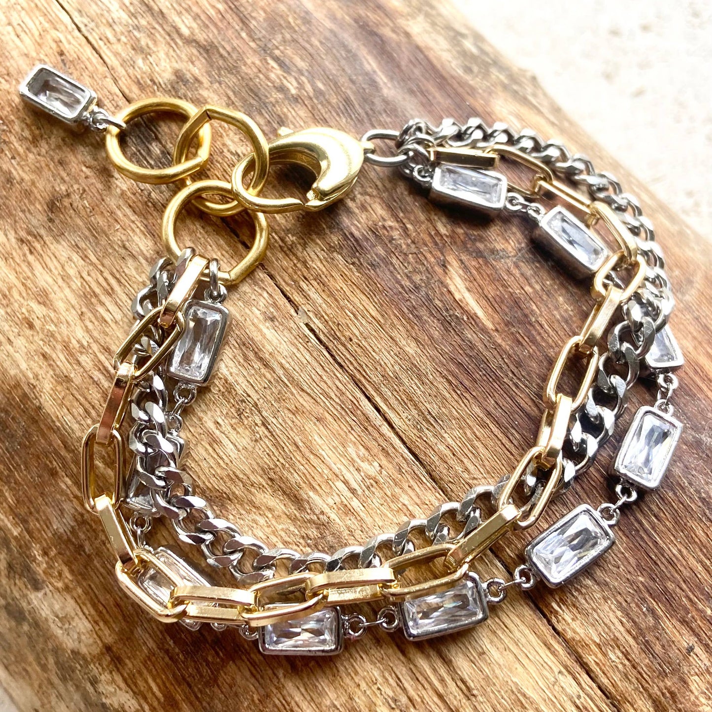 Mixed metal non tarnishing necklace edgy glam jewelry