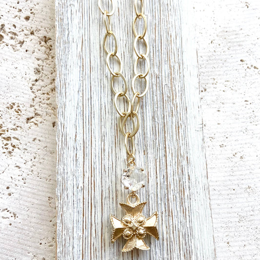 Maltese cross matte gold necklace 