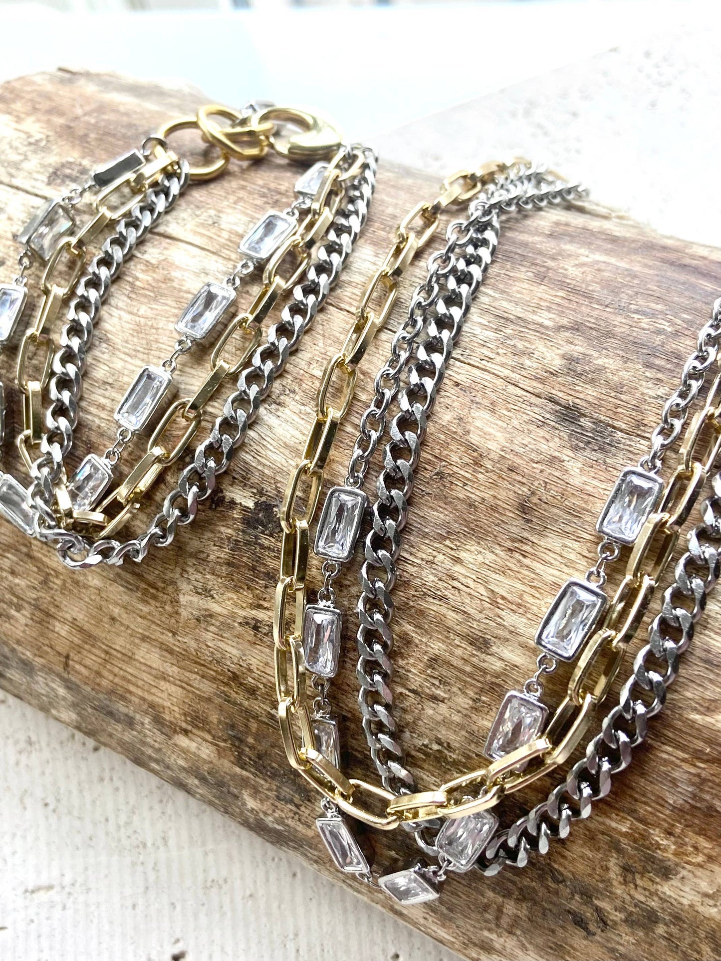 Mixed metal non tarnishing necklace edgy glam jewelry