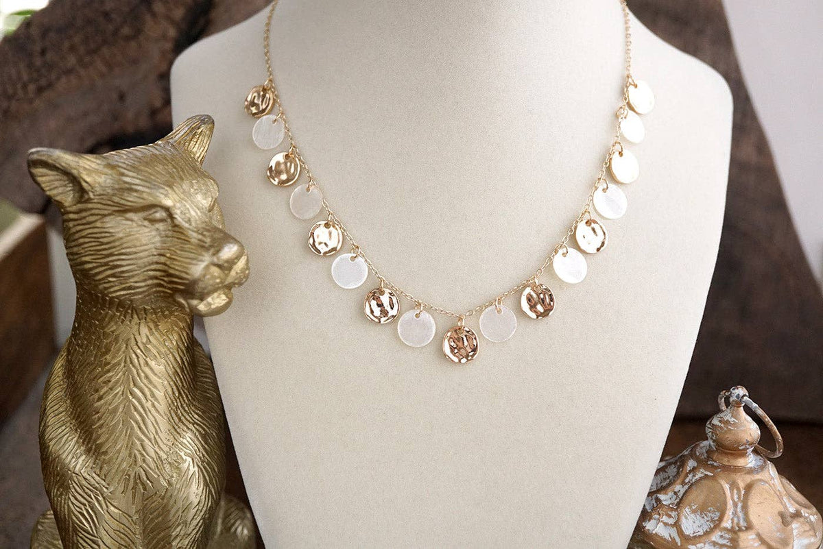 Golden Flutter – Mixed Disc Station Necklace